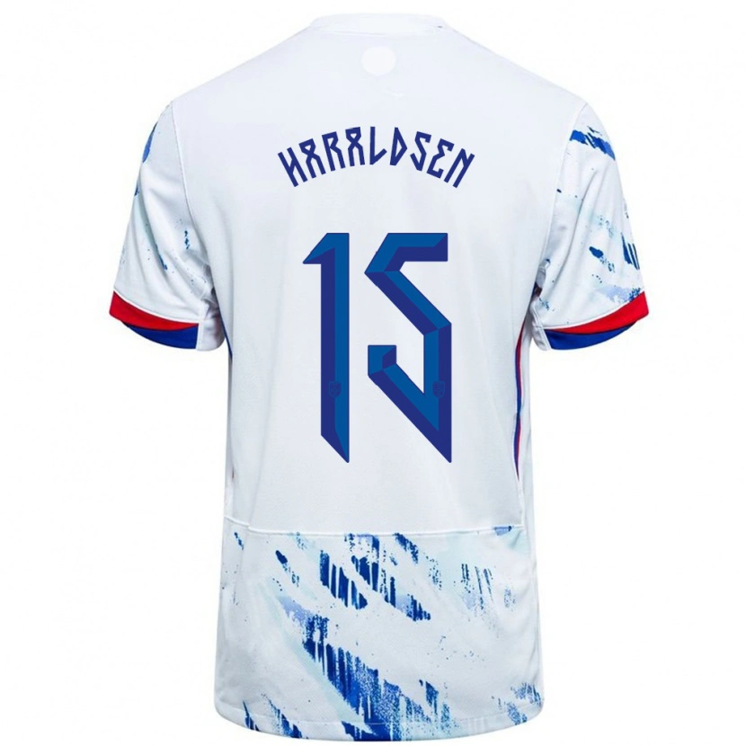 Danxen Dětské Norsko Henrik Haraldsen #15 Bílá Modrá Daleko Hráčské Dresy 24-26 Dres