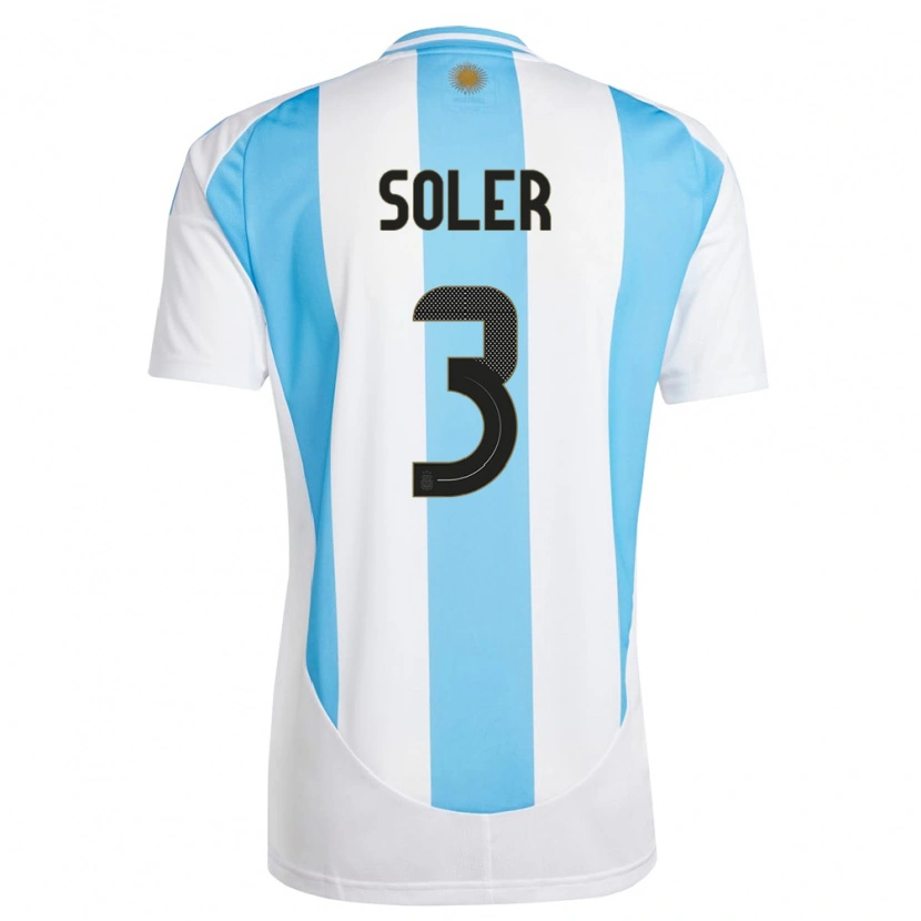 Danxen Dámské Argentina Julio Soler #3 Bílá Modrá Domů Hráčské Dresy 24-26 Dres