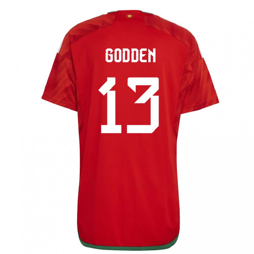 Danxen Dětské Velšská Scott Godden #13 Červené Domů Hráčské Dresy 22-24 Dres