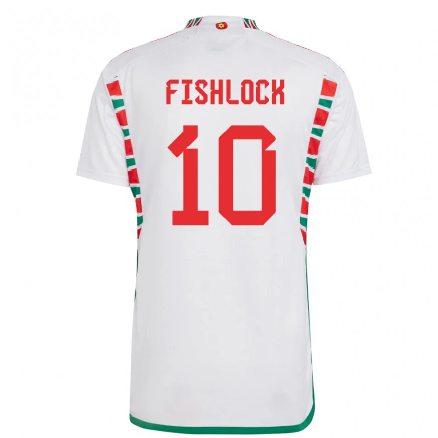 Danxen Pánské Velšská Jessica Fishlock #10 Bílý Daleko Hráčské Dresy 22-24 Dres