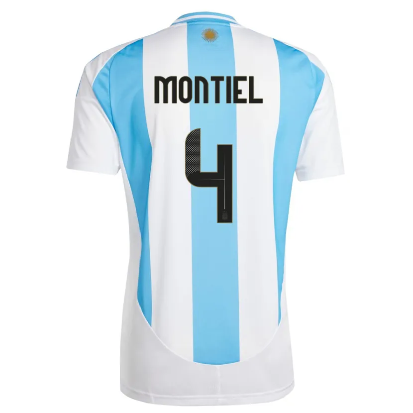 Danxen Dětské Argentina Gonzalo Montiel #4 Bílá Modrá Domů Hráčské Dresy 24-26 Dres