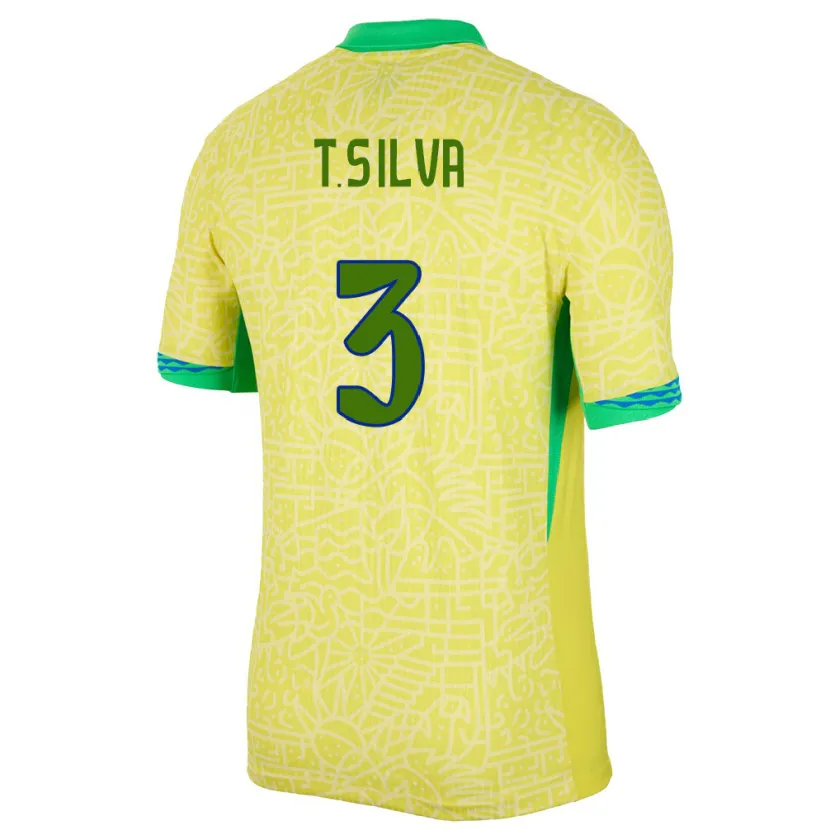 Danxen Dětské Brazílie Thiago Silva #3 Žlutá Domů Hráčské Dresy 24-26 Dres