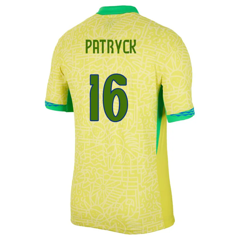 Danxen Dětské Brazílie Patryck #16 Žlutá Domů Hráčské Dresy 24-26 Dres