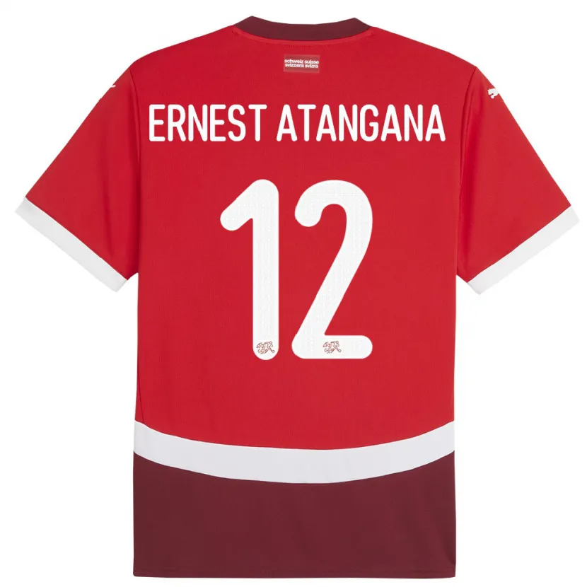 Danxen Dětské Švýcarsko Brian Ernest Atangana #12 Červené Domů Hráčské Dresy 24-26 Dres