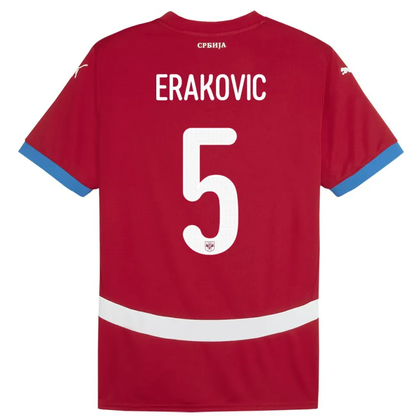 Danxen Dětské Srbsko Strahinja Erakovic #5 Červené Domů Hráčské Dresy 24-26 Dres