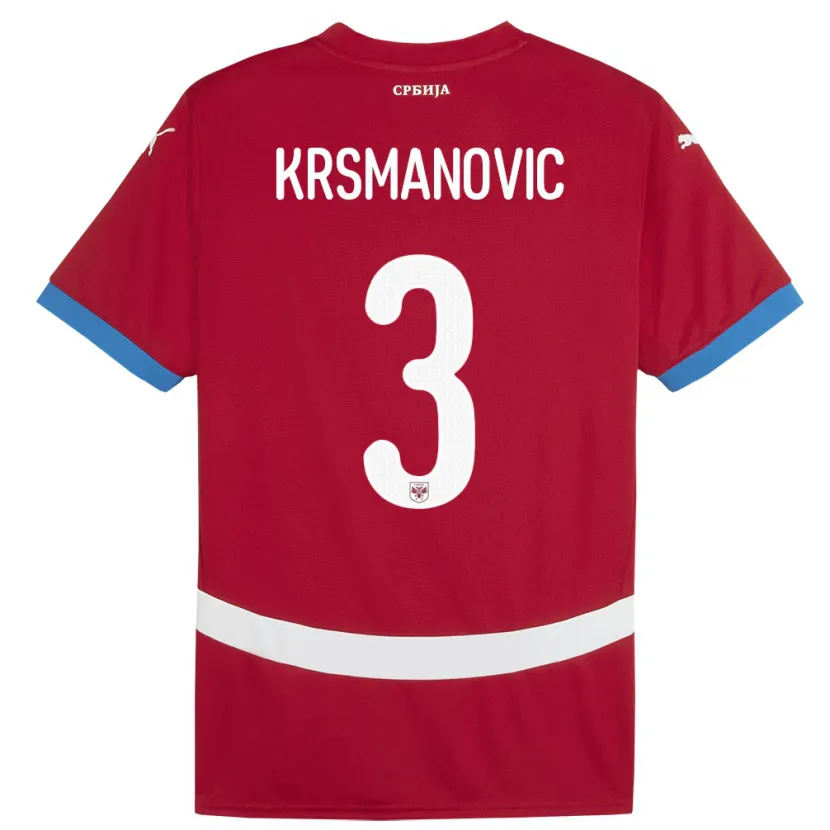 Danxen Dětské Srbsko Nemanja Krsmanovic #3 Červené Domů Hráčské Dresy 24-26 Dres