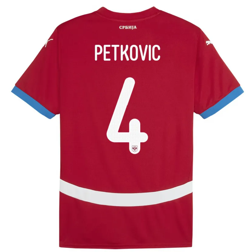 Danxen Dětské Srbsko Nikola Petkovic #4 Červené Domů Hráčské Dresy 24-26 Dres