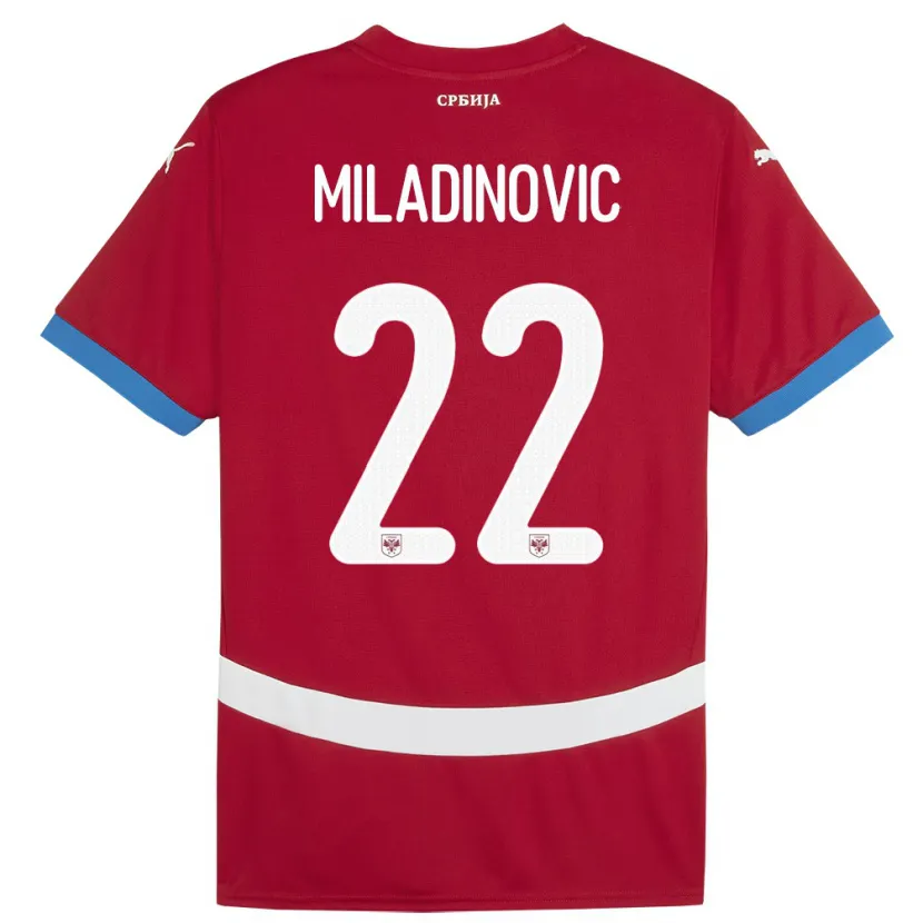 Danxen Dětské Srbsko Igor Miladinovic #22 Červené Domů Hráčské Dresy 24-26 Dres