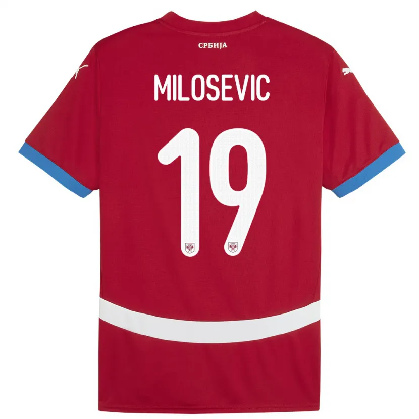 Danxen Dětské Srbsko Jovan Milosevic #19 Červené Domů Hráčské Dresy 24-26 Dres