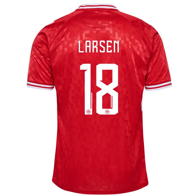 Danxen Dětské Dánsko Lukas Larsen #18 Červené Domů Hráčské Dresy 24-26 Dres