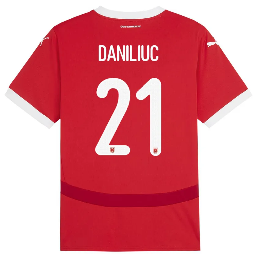 Danxen Dětské Rakousko Flavius Daniliuc #21 Červené Domů Hráčské Dresy 24-26 Dres