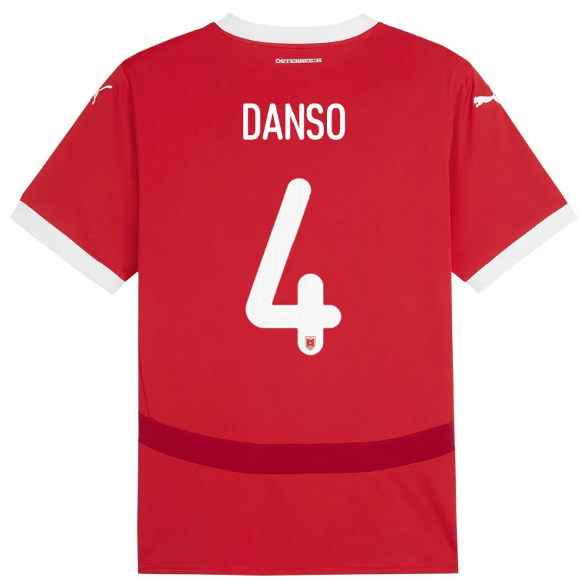 Danxen Dětské Rakousko Kevin Danso #4 Červené Domů Hráčské Dresy 24-26 Dres