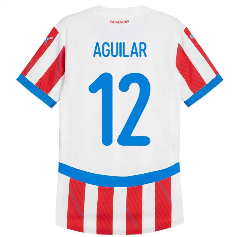 Danxen Dětské Paraguay Alfredo Aguilar #12 Bílá Červená Domů Hráčské Dresy 24-26 Dres