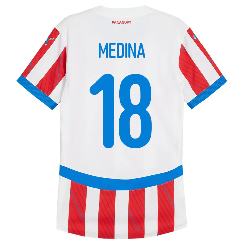 Danxen Dětské Paraguay Jesús Medina #18 Bílá Červená Domů Hráčské Dresy 24-26 Dres