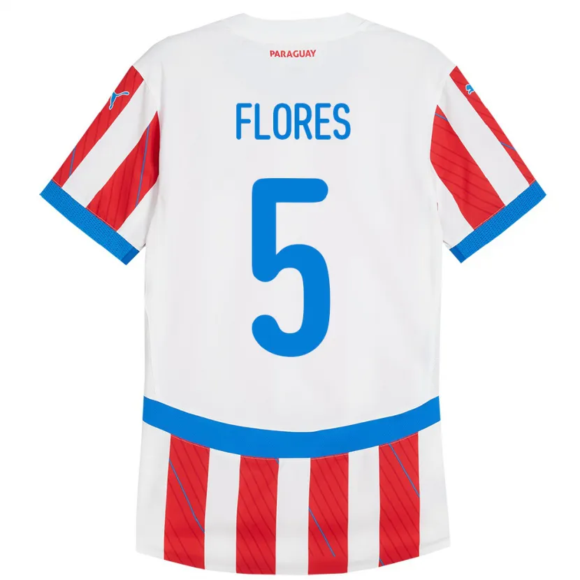 Danxen Dětské Paraguay Gilberto Flores #5 Bílá Červená Domů Hráčské Dresy 24-26 Dres