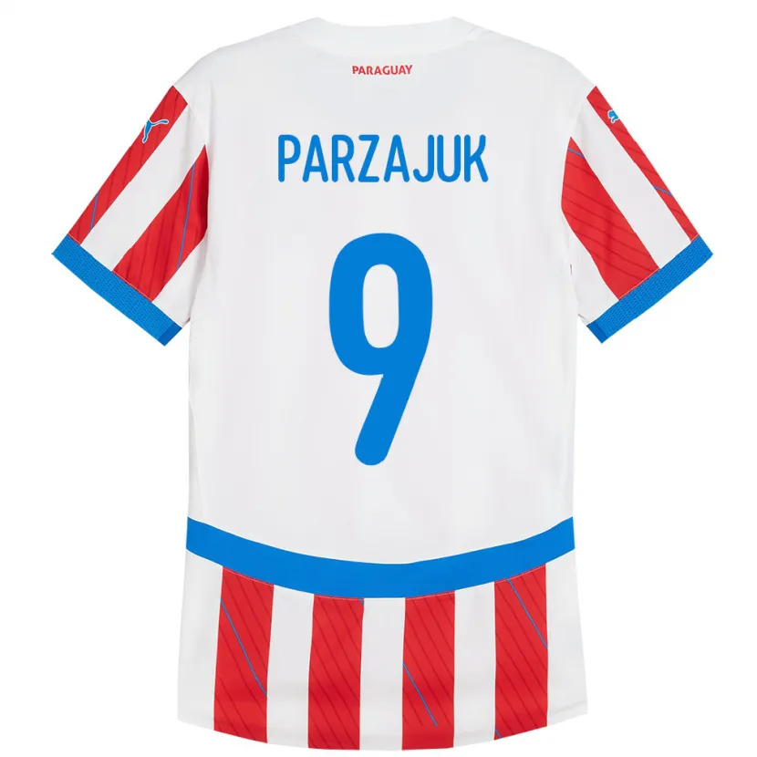 Danxen Dětské Paraguay Kevin Parzajuk #9 Bílá Červená Domů Hráčské Dresy 24-26 Dres