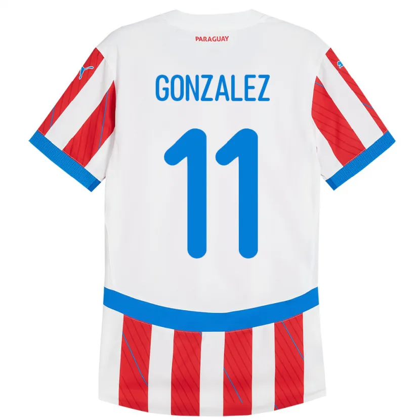 Danxen Dětské Paraguay Enso González #11 Bílá Červená Domů Hráčské Dresy 24-26 Dres