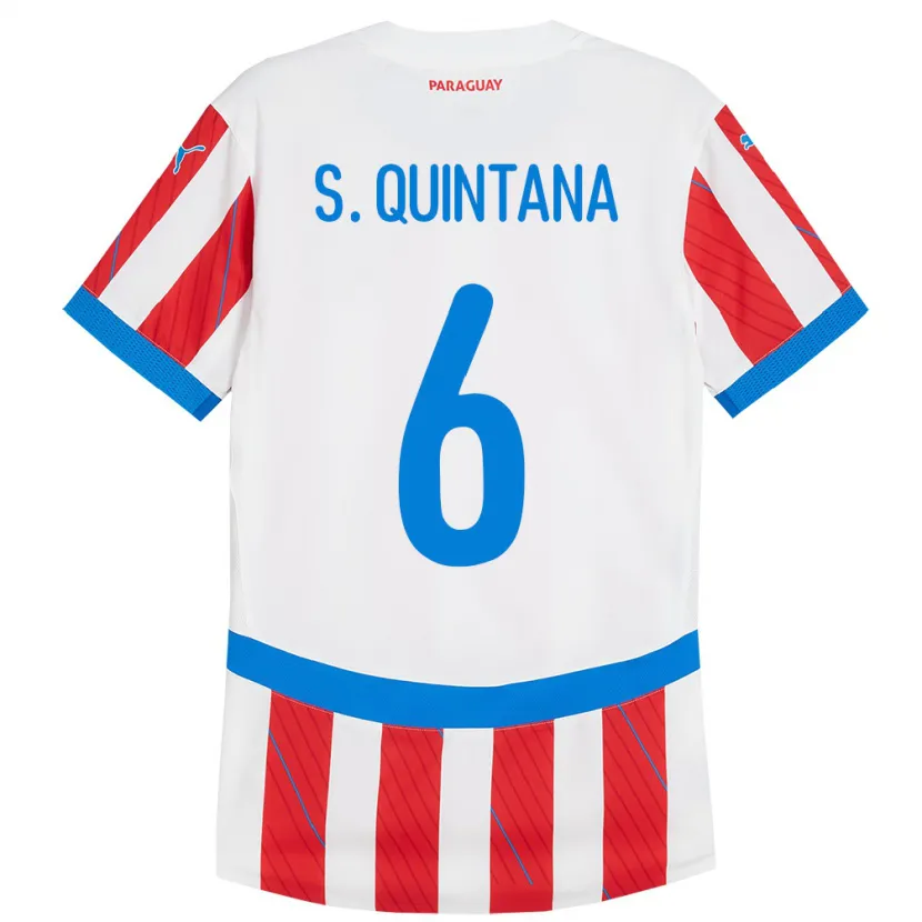 Danxen Dětské Paraguay Sebastián Quintana #6 Bílá Červená Domů Hráčské Dresy 24-26 Dres