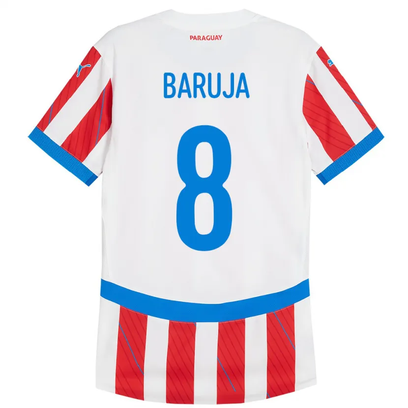 Danxen Dětské Paraguay Fabrizio Baruja #8 Bílá Červená Domů Hráčské Dresy 24-26 Dres