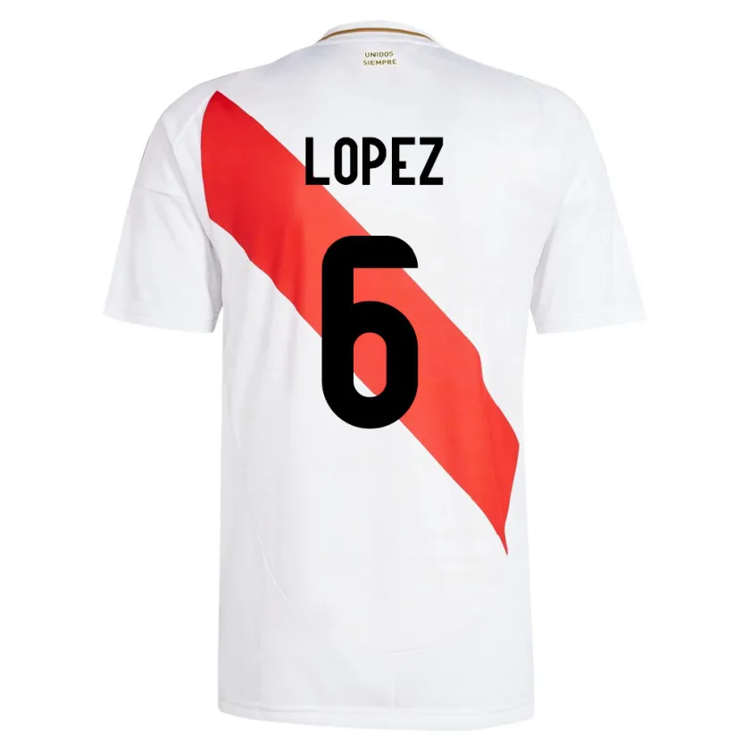 Danxen Dětské Peru Marcos López #6 Bílý Domů Hráčské Dresy 24-26 Dres