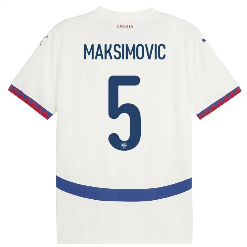 Danxen Dětské Srbsko Nemanja Maksimovic #5 Bílý Daleko Hráčské Dresy 24-26 Dres