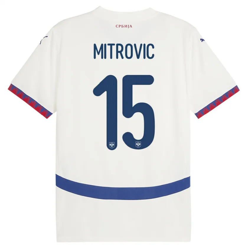 Danxen Dětské Srbsko Stefan Mitrovic #15 Bílý Daleko Hráčské Dresy 24-26 Dres