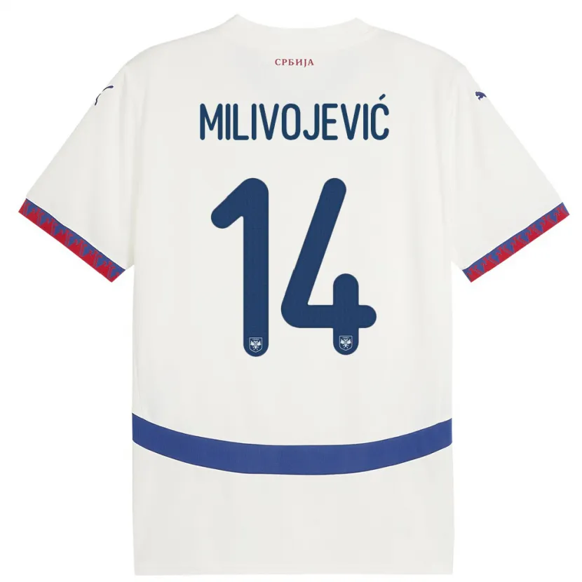 Danxen Dětské Srbsko Vesna Milivojevic #14 Bílý Daleko Hráčské Dresy 24-26 Dres