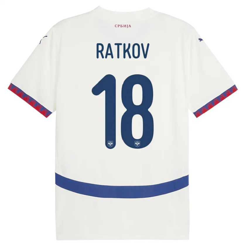 Danxen Dětské Srbsko Petar Ratkov #18 Bílý Daleko Hráčské Dresy 24-26 Dres