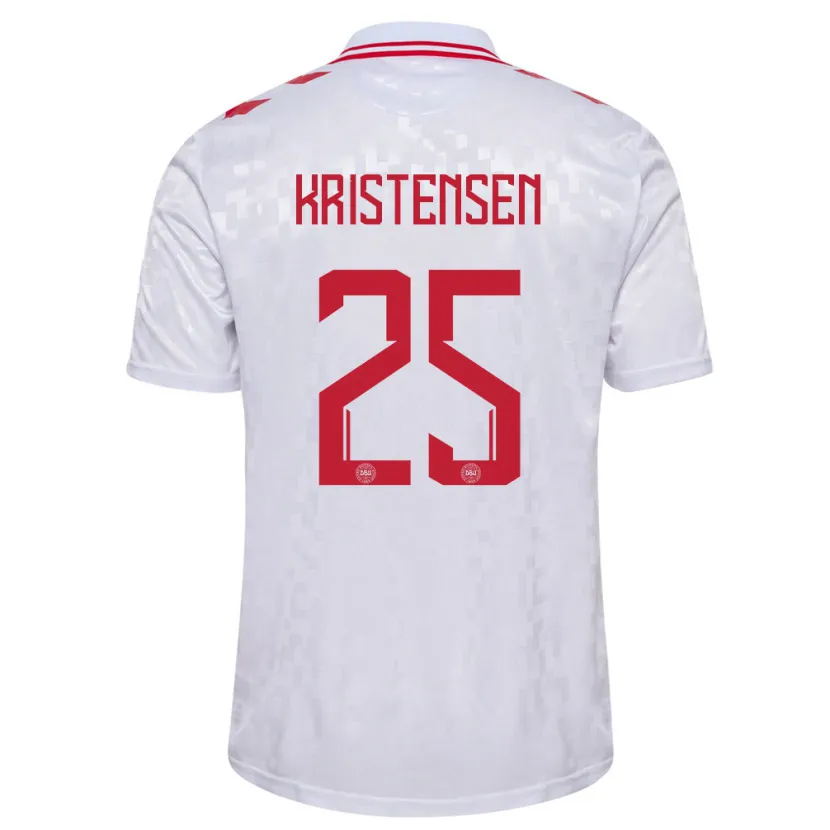 Danxen Dětské Dánsko Rasmus Kristensen #25 Bílý Daleko Hráčské Dresy 24-26 Dres