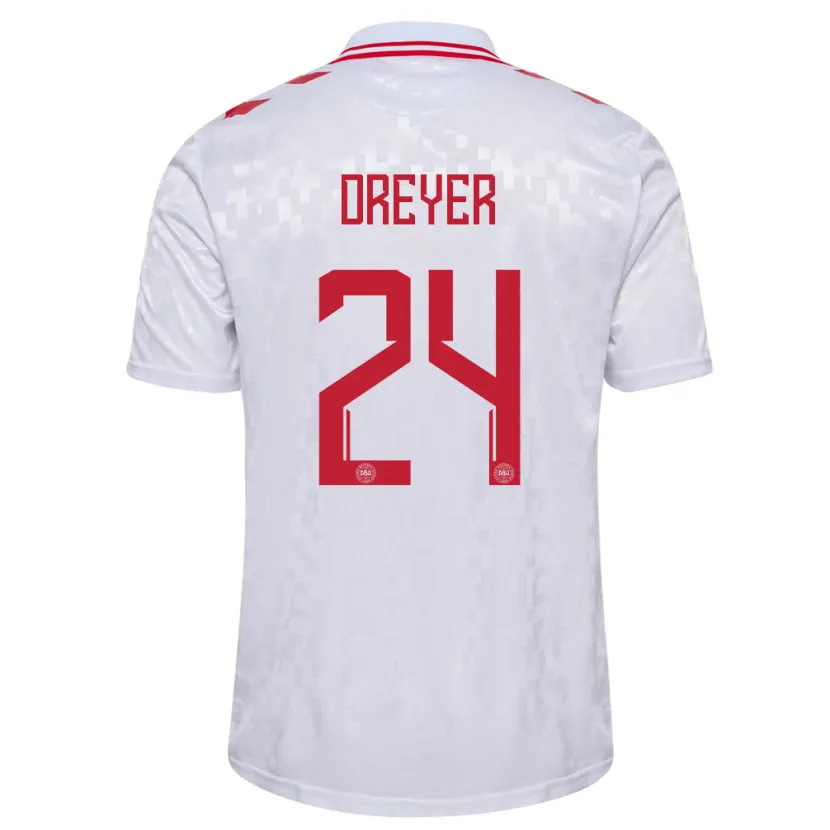 Danxen Dětské Dánsko Anders Dreyer #24 Bílý Daleko Hráčské Dresy 24-26 Dres