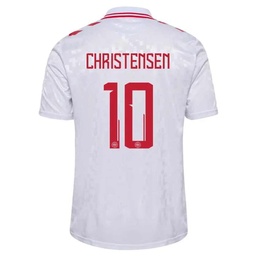 Danxen Dětské Dánsko Gustav Christensen #10 Bílý Daleko Hráčské Dresy 24-26 Dres