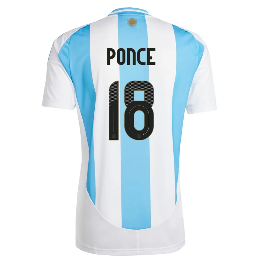 Danxen Pánské Argentina Ezequiel Ponce #18 Bílá Modrá Domů Hráčské Dresy 24-26 Dres