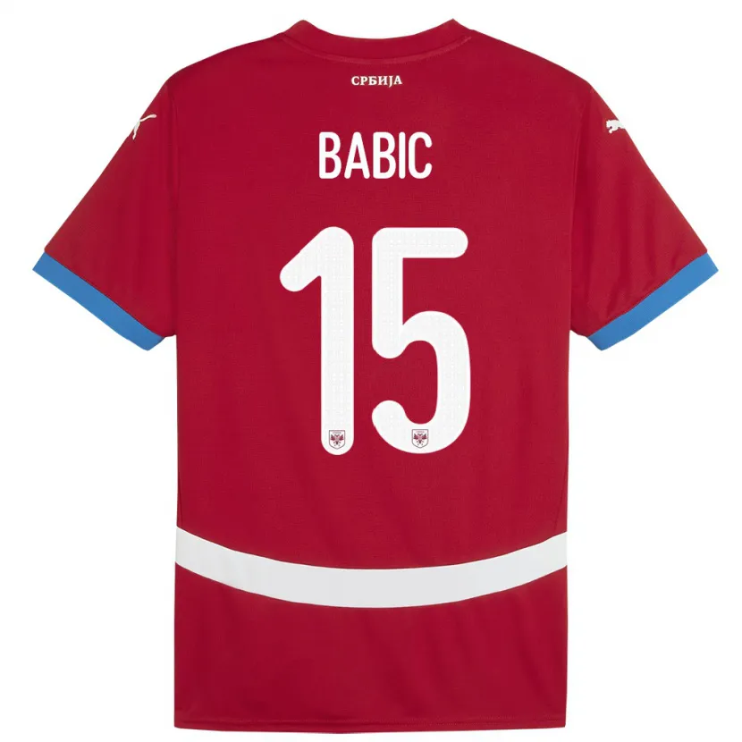 Danxen Pánské Srbsko Srdjan Babic #15 Červené Domů Hráčské Dresy 24-26 Dres