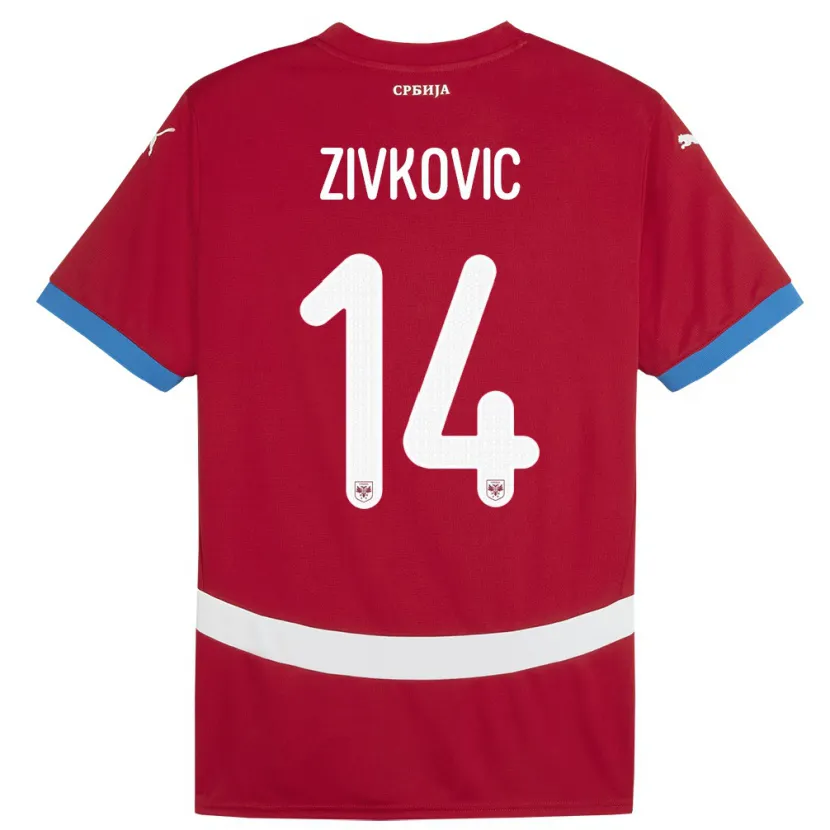 Danxen Pánské Srbsko Andrija Zivkovic #14 Červené Domů Hráčské Dresy 24-26 Dres