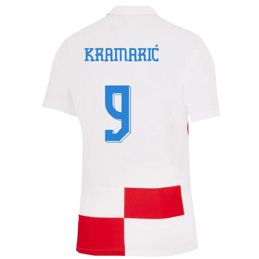 Danxen Pánské Chorvatsko Andrej Kramaric #9 Bílá Červená Domů Hráčské Dresy 24-26 Dres