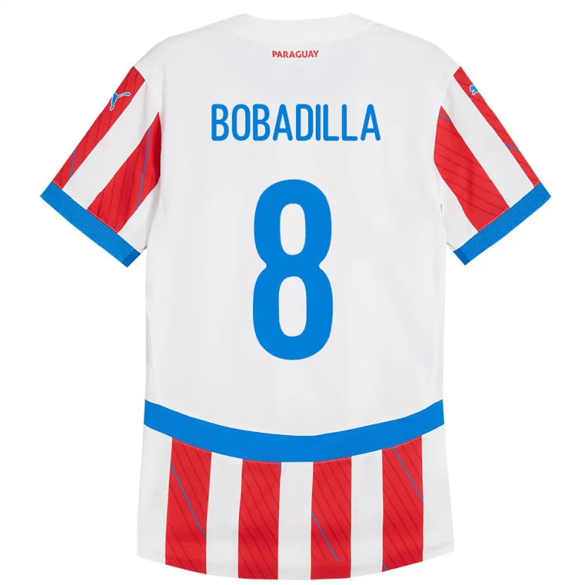 Danxen Pánské Paraguay Damián Bobadilla #8 Bílá Červená Domů Hráčské Dresy 24-26 Dres