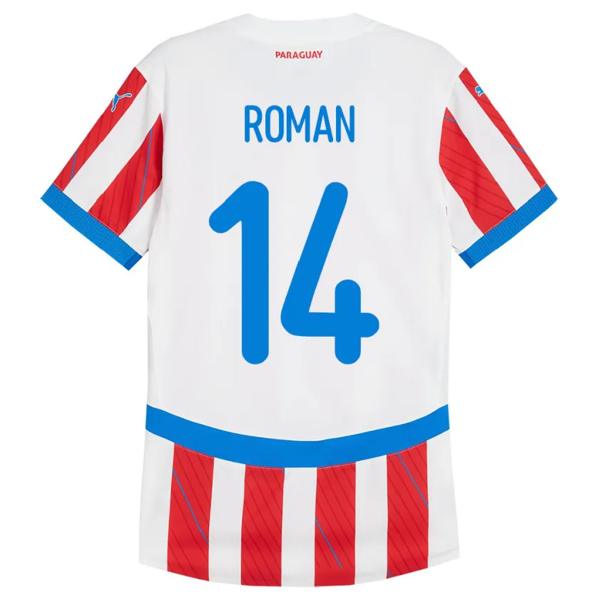 Danxen Pánské Paraguay Fernando Román #14 Bílá Červená Domů Hráčské Dresy 24-26 Dres