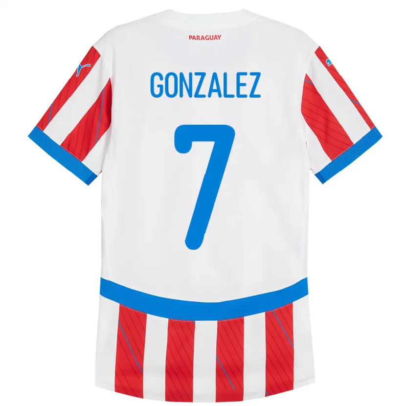 Danxen Pánské Paraguay Diego González #7 Bílá Červená Domů Hráčské Dresy 24-26 Dres