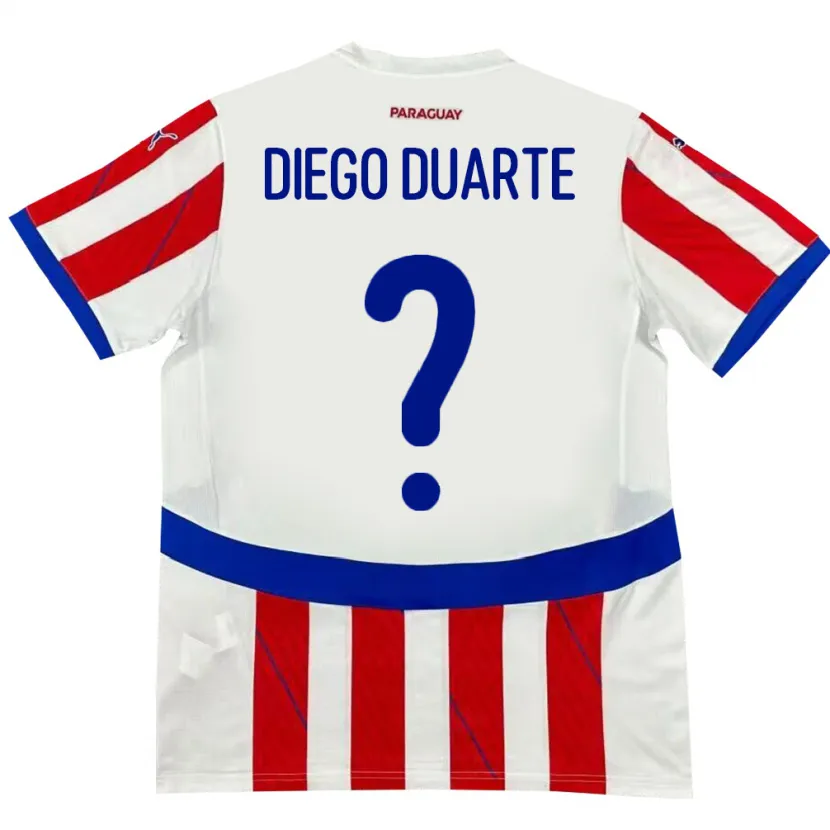 Danxen Pánské Paraguay Diego Duarte #0 Bílá Červená Domů Hráčské Dresy 24-26 Dres