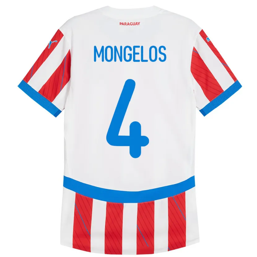 Danxen Pánské Paraguay Rolando Mongelós #4 Bílá Červená Domů Hráčské Dresy 24-26 Dres