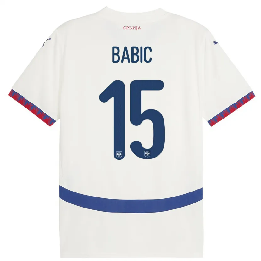 Danxen Pánské Srbsko Srdjan Babic #15 Bílý Daleko Hráčské Dresy 24-26 Dres