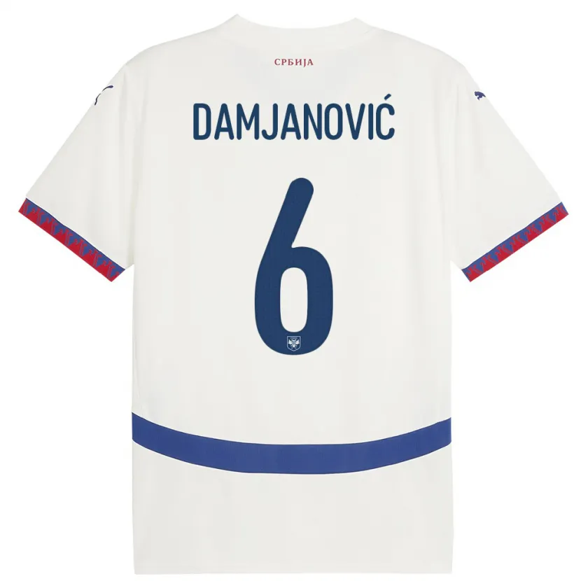 Danxen Pánské Srbsko Nevena Damjanovic #6 Bílý Daleko Hráčské Dresy 24-26 Dres