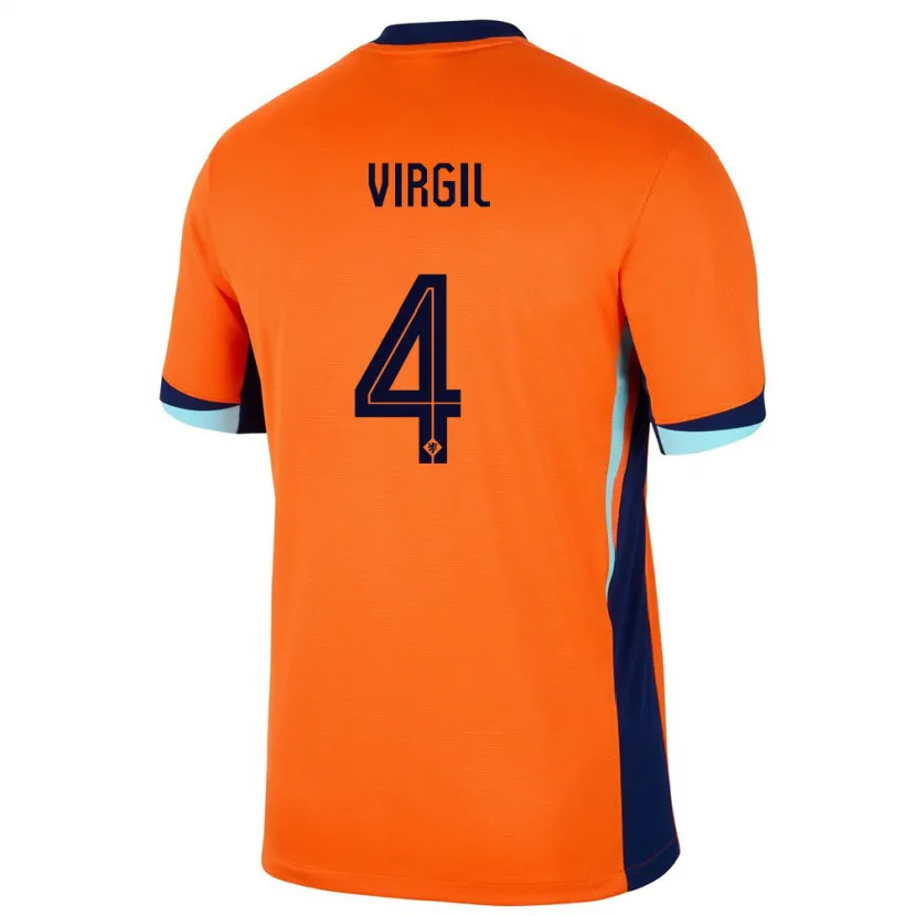 Danxen Dámské Nizozemsko Virgil Van Dijk #4 Oranžový Domů Hráčské Dresy 24-26 Dres