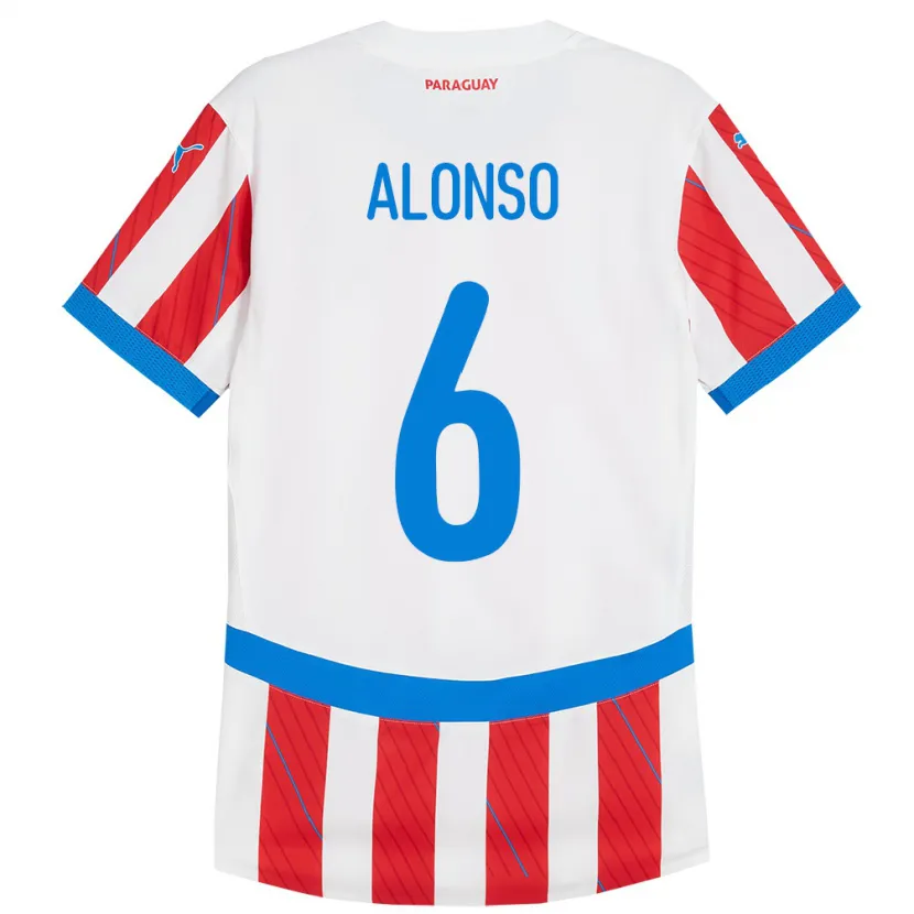 Danxen Dámské Paraguay Júnior Alonso #6 Bílá Červená Domů Hráčské Dresy 24-26 Dres