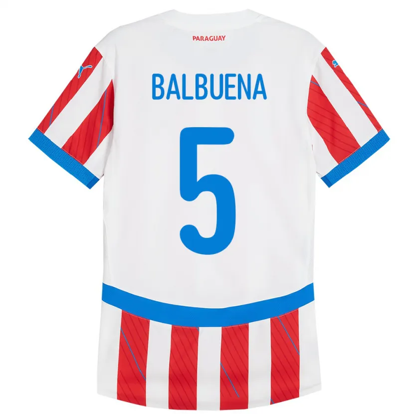 Danxen Dámské Paraguay Fabián Balbuena #5 Bílá Červená Domů Hráčské Dresy 24-26 Dres