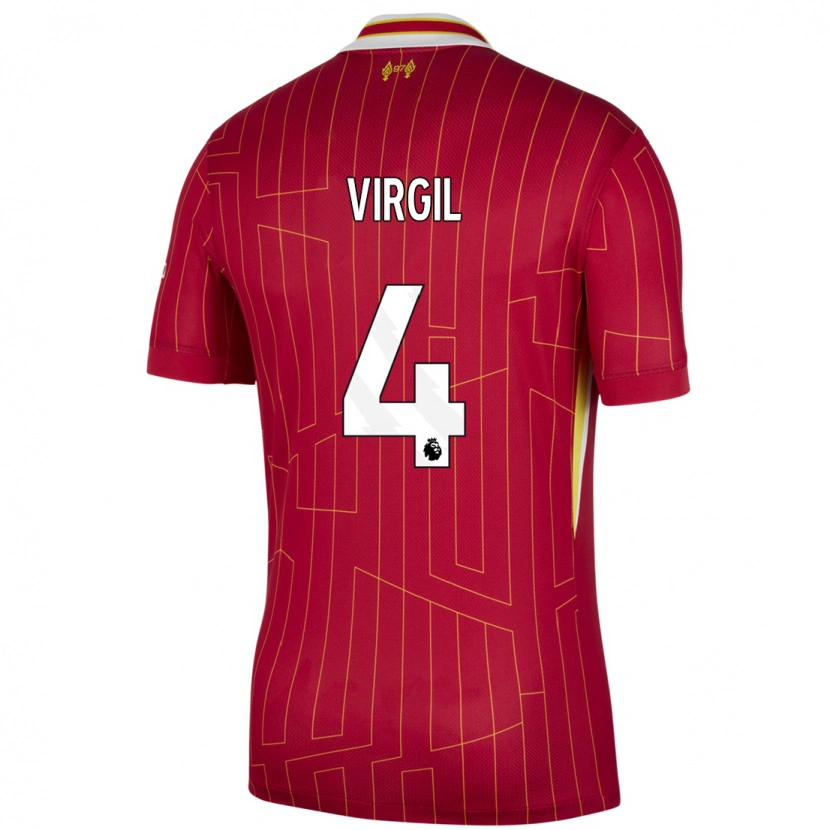 Danxen Dětské Virgil Van Dijk #4 Červená Žlutá Bílá Domů Hráčské Dresy 2024/25 Dres