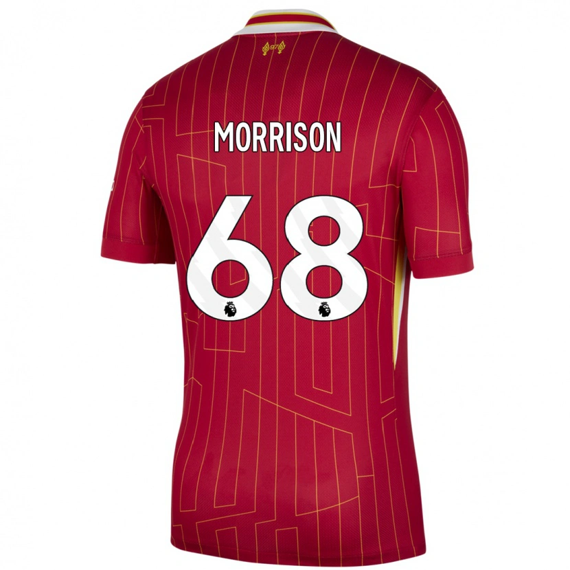 Danxen Dětské Kieran Morrison #68 Červená Žlutá Bílá Domů Hráčské Dresy 2024/25 Dres