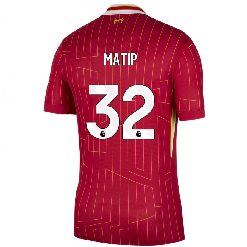 Danxen Dětské Joel Matip #32 Červená Žlutá Bílá Domů Hráčské Dresy 2024/25 Dres