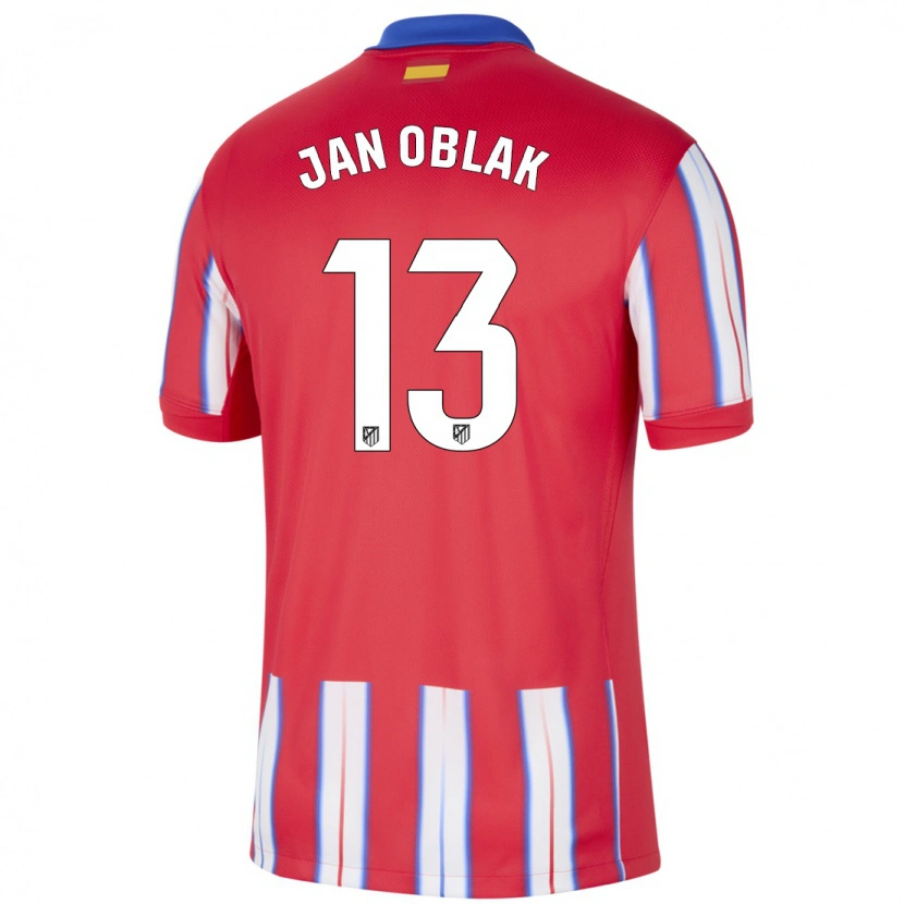 Danxen Dětské Jan Oblak #13 Červená Bílá Modrá Domů Hráčské Dresy 2024/25 Dres