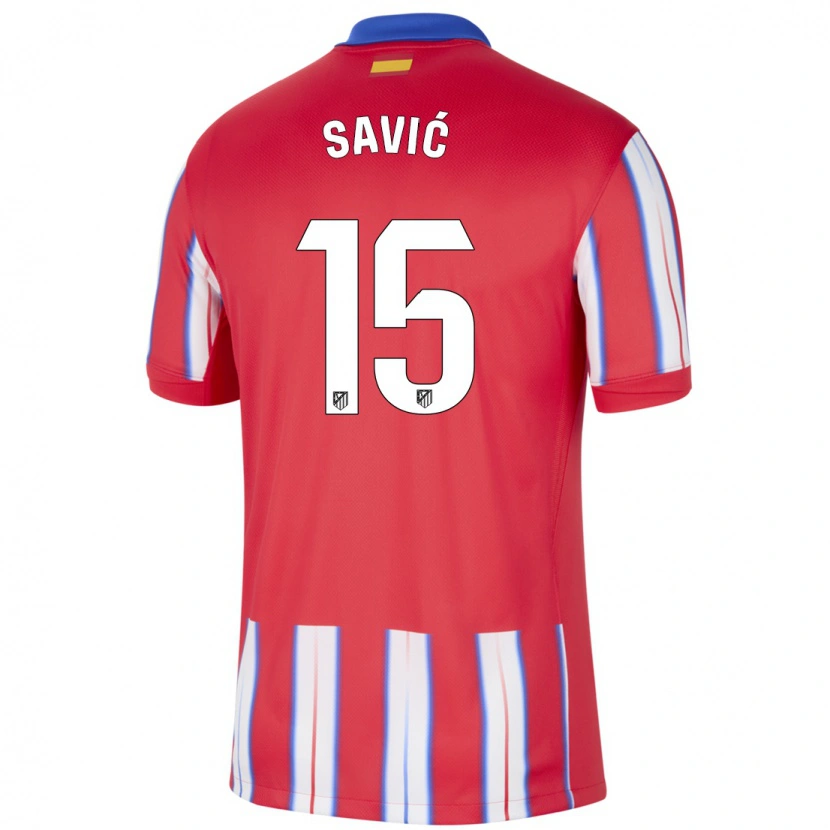 Danxen Dětské Stefan Savic #15 Červená Bílá Modrá Domů Hráčské Dresy 2024/25 Dres